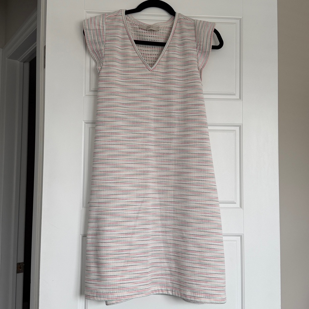 LOFT Striped V-Neck Knit Midi Dress